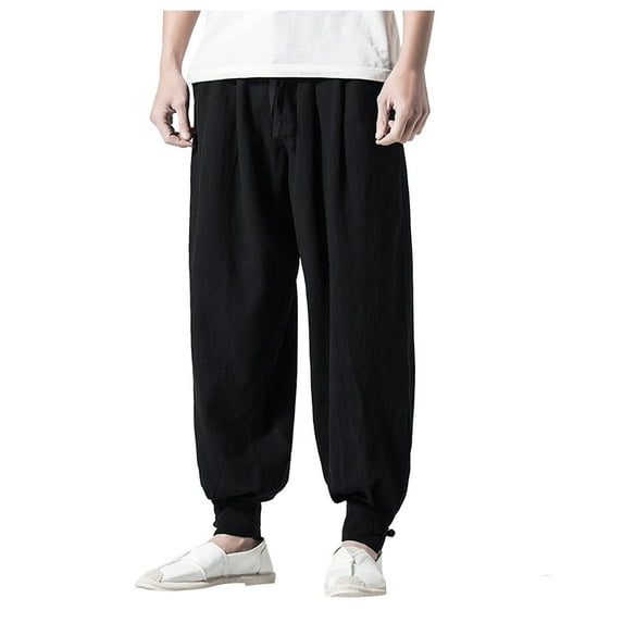 JLFKNG Mens Relaxed Fit Pants Loose Fit Breathable Drop Crotch Pants With Pockets Elastic Waist Design Suitable For Beach, Dates