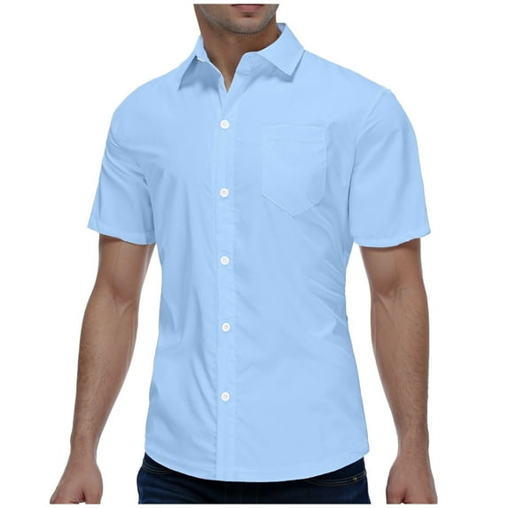 JLFKNG Mens Shirts Casual Dress Shirts Solid Short Sleeve Stretch Formal Shirt Business Casual Button Down Shirts Solid Color Comfy Mens Clothes