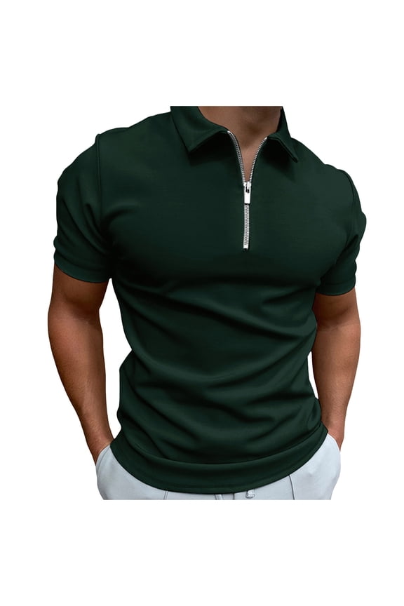 JLFKNG Mens Shirts Casual Short Sleeve Polo Shirt For Men Simple Solid Color Zipper Up Breathable Slim Fit Shirt Tops Lounge Summer Tops
