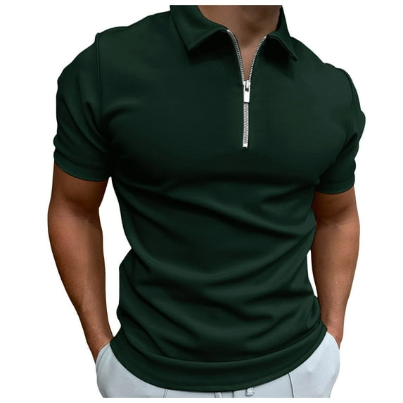 JLFKNG Mens Shirts Casual Short Sleeve Polo Shirt For Men Simple Solid Color Zipper Up Breathable Slim Fit Shirt Tops Lounge Summer Tops