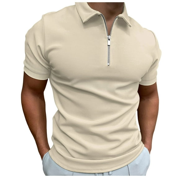 JLFKNG Mens Shirts Casual Short Sleeve Polo Shirt For Men Simple Solid Color Zipper Up Breathable Slim Fit Shirt Tops Suitable For Vacation