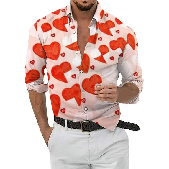 JLFKNG Mens Shirts Casual Short Sleeve Shirts For Men Romantic Valentines Day Love Heart Printed Buttons Up Breathable Shirt Tops Comfy Mens Clothes