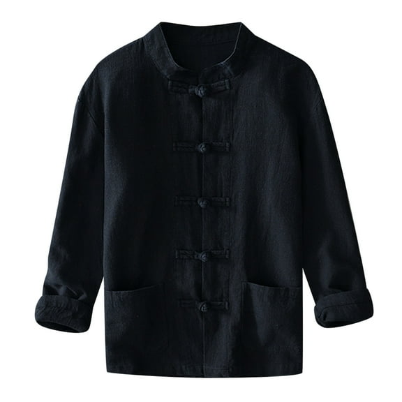 JLFKNG Mens Shirts Casual Simple Solid Color Mens Shirts Loose Fit Linen Cotton T Long Sleeve Buttons Up Breathable Loose Fit Comfy Mens Clothes