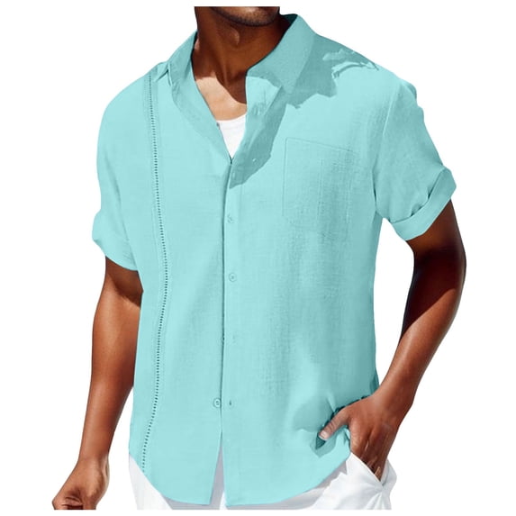 JLFKNG Mens Shirts Casual Simple Solid Color Shirt Tops With Pockets Breathbale Buttons Up Short Sleeve Tshirts For Men Lounge Summer Tops