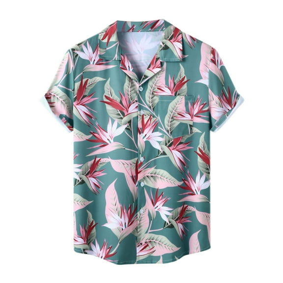 JLFKNG Mens Shirts Fashion Hawaiian Printed Shirts With Pocket Ice Silk Buckle Lapel Short Sleeve Shirt Tops Breathable Lounge Clothing For Men