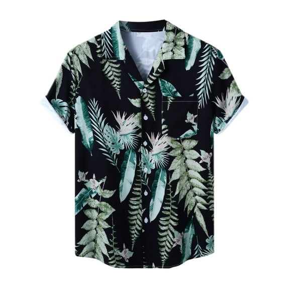 JLFKNG Mens Shirts Fashion Hawaiian Printed Shirts With Pocket Ice Silk Buckle Lapel Short Sleeve Shirt Tops Breathable Suitable For Vacation