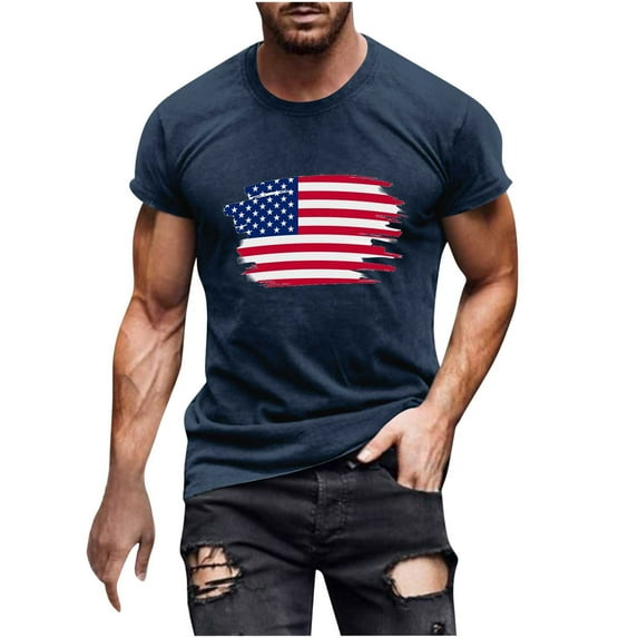 JLFKNG Mens Shirts Independence Day Style Usa Flag Printed Patriotic Shirts For Men Short Sleeve Crew Neck Breathable Loose Fit Suitable For Festival