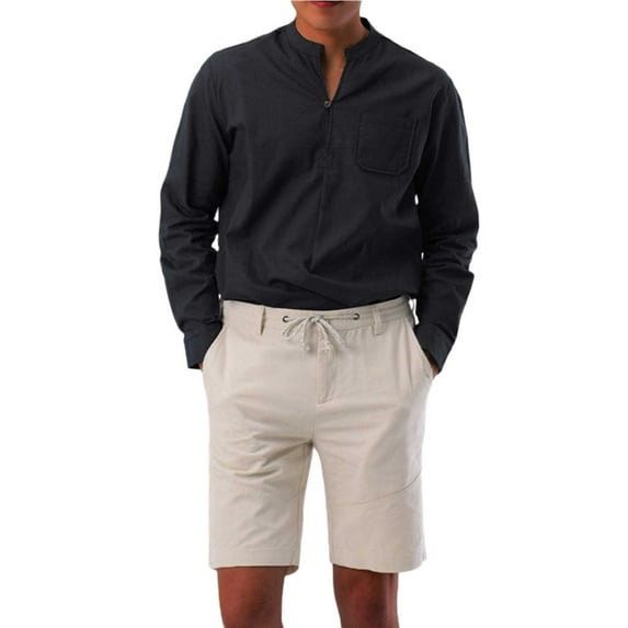 JLFKNG Mens Shirts Long Sleeve Henley Shirts For Men Casual Lightweight Buttons Up Cotton Basic Cotton Linen Shirts Suitable For Outdoor Sports