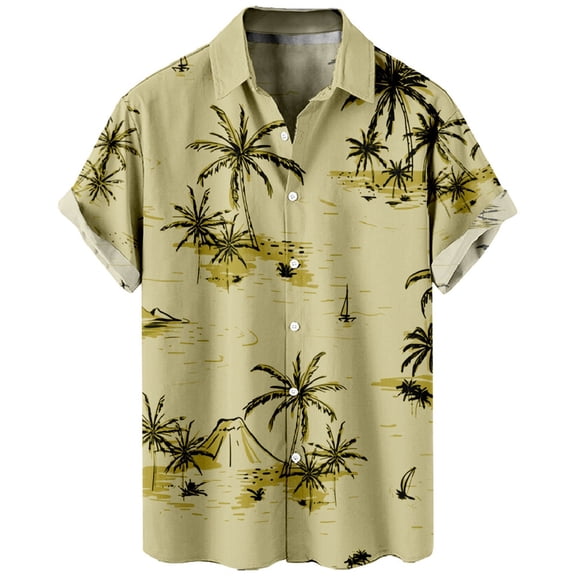 JLFKNG Mens Shirts Short Sleeve Shirts For Men Fashion Hawaiian Style Coconut Tree Printed Casual Loose Fit Shirt Tops Lounge Clothing For Men