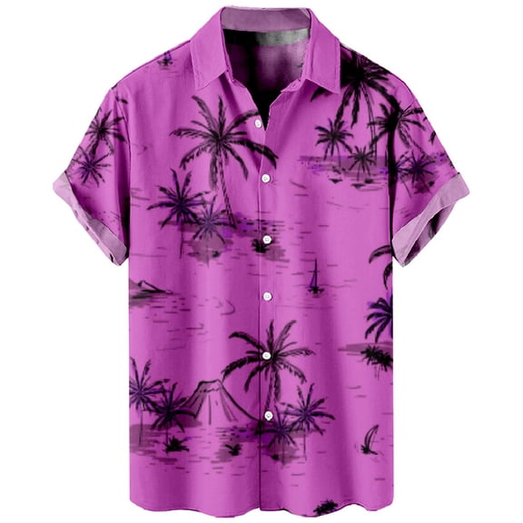 JLFKNG Mens Shirts Short Sleeve Shirts For Men Fashion Hawaiian Style Coconut Tree Printed Casual Loose Fit Shirt Tops Suitable For Vacation
