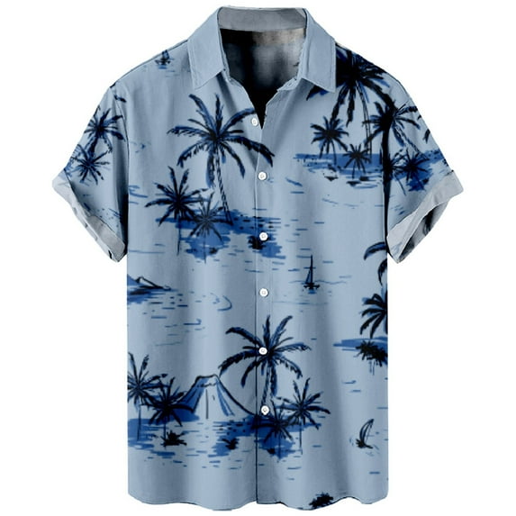 JLFKNG Mens Shirts Short Sleeve Shirts For Men Fashion Hawaiian Style Coconut Tree Printed Casual Loose Fit Shirt Tops Suitable For Vacation