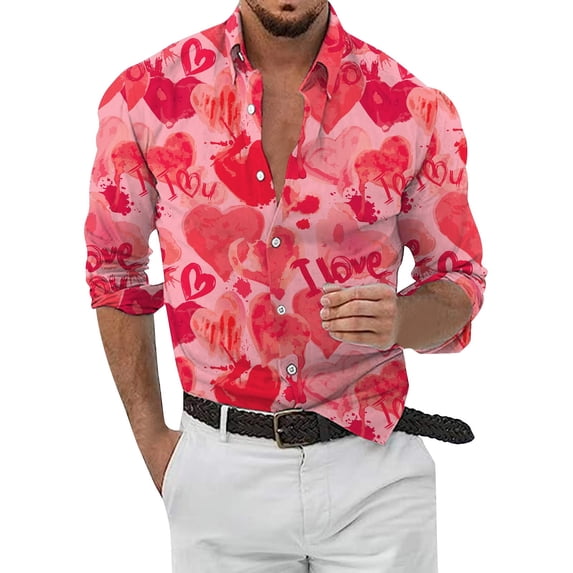 JLFKNG Mens Shirts Short Sleeve Shirts For Men Romantic Valentines Day Love Heart Printed Buttons Up Breathable Shirt Tops Comfy Summer Clothes