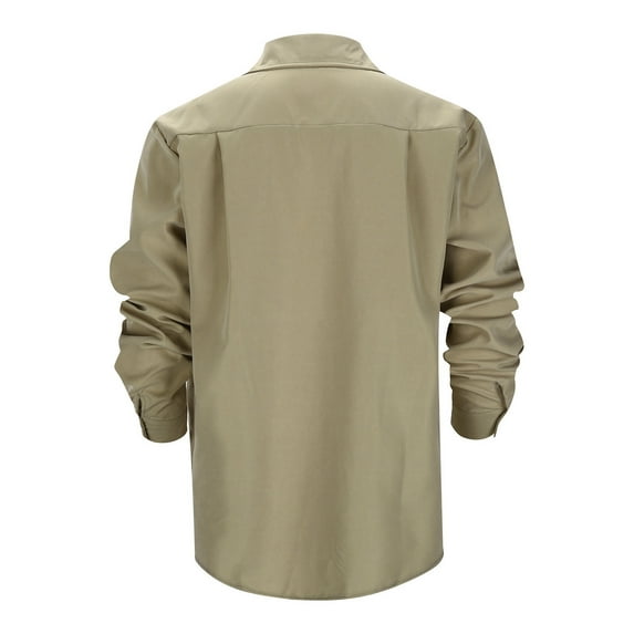 JLFKNG Mens Shirts Simple Solid Color Shirt Tops Crew Neck Long Sleeve Cotton Breathable Loose Fit Tee Shirts Buttons Up Suitable For Vacation