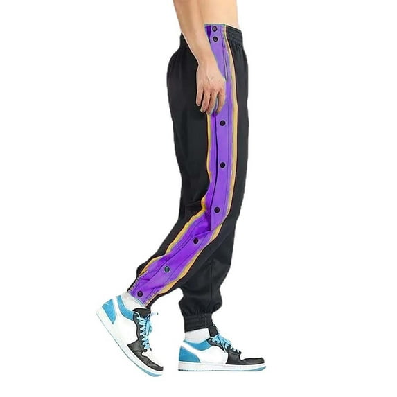 JLFKNG Mens Sports Pants Side Buttons Up Loose Fit Straight Leg Solid Color Trousers With Elastic Waist Ankle Length Mens Dailywear