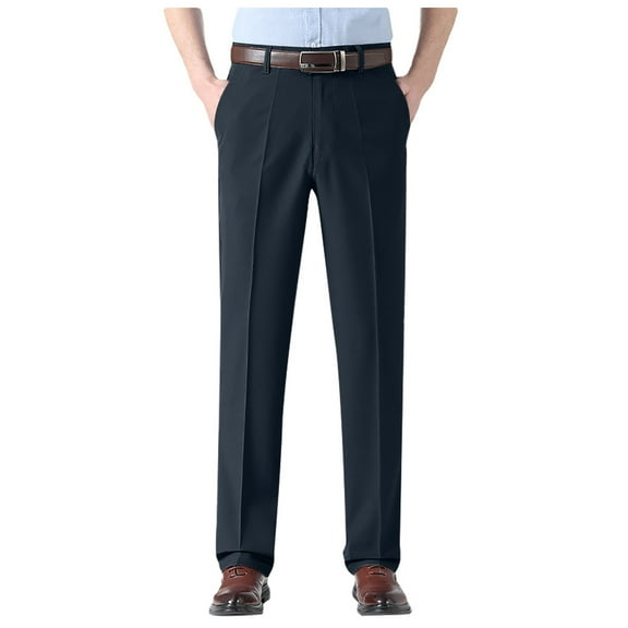 JLFKNG Mens Stretch Pants Expandable Waistband Classic Fit Front Pleated Dress Pant With Expandable Waistband Breathable Slim Fit Mens Dailywear