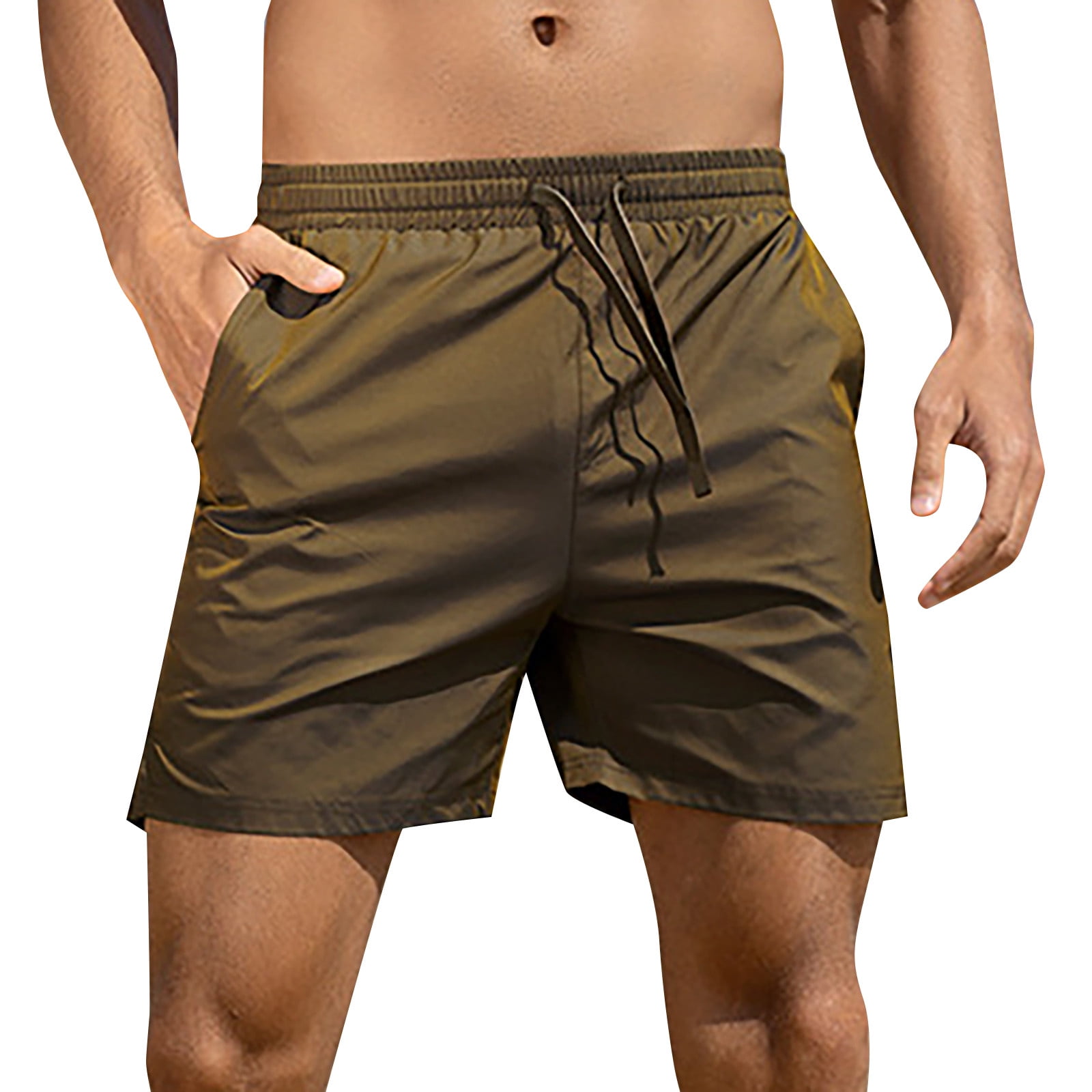 JLFKNG Mens Shorts Athletic Simple Solid Color Elastic Adjustable Waist Drawstring Cool Breathable Slim Fit Shorts With Pockets Mid Thigh Length Fit
