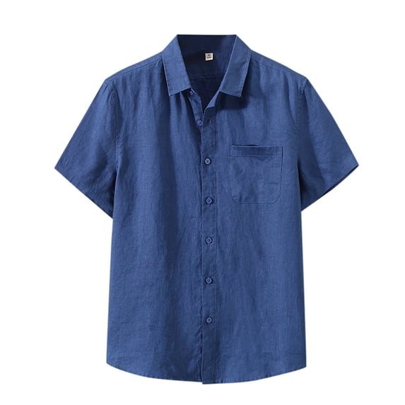 JLFKNG Mens Summer T-Shirts Breathable Linen Cotton T-Shirts Loose Fit Short Sleeve Buttons Down Simple Solid Color Mens Shirt Tops With Pockets Suitable For Vacation