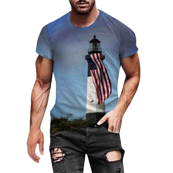 JLFKNG Mens Summer T-Shirts Casual Independence Day Style Printed Tees Patriotic Soft Comfortable Cotton T Shirt Round Neck Short Sleeve Lounge Summer Tops