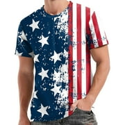 JLFKNG Mens T-Shirts 4Th Of July Style Usa Flag Printed Patriotic Shirts For Men Short Sleeve Crew Neck Breathable Loose Fit Lounge Summer Tops