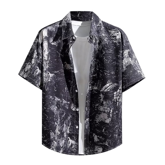 JLFKNG Mens T-Shirts Breathable Ice Silk Shirts Fashion Printed Short Sleeve Buttons Up Shirt Tops Breathable Loose Fit Lounge Summer Tops