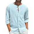 thumbnail image 1 of JLFKNG Mens T-Shirts Cotton Linen Shirts For Men Long Sleeve Buttons Up Crew Neck T Shirt Breathable Loose Fit Lounge Summer Tops, 1 of 5