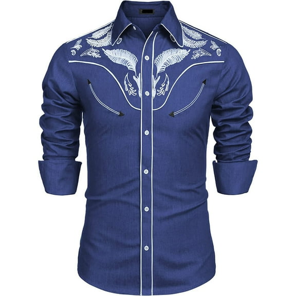 JLFKNG Mens T-Shirts Fashion Western Style Printed Shirt Tops For Men Breathable Slim Fit Long Sleeve Shirt Buttons Up Suitable For Vacation