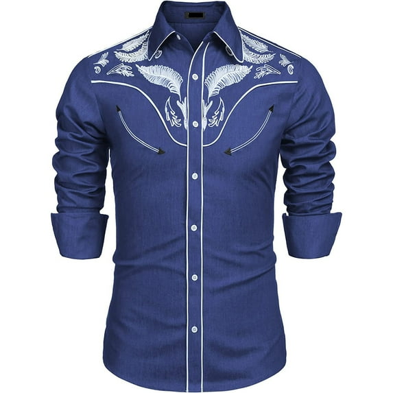 JLFKNG Mens T-Shirts Fashion Western Style Printed Shirt Tops For Men Breathable Slim Fit Long Sleeve Shirt Buttons Up Suitable For Vacation