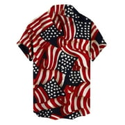 JLFKNG Mens T-Shirts Independence Day Flag Printed Shirts For Men Short Sleeve Fashion Buttons Up Losoe Fit Shirt Suitable For Vacation