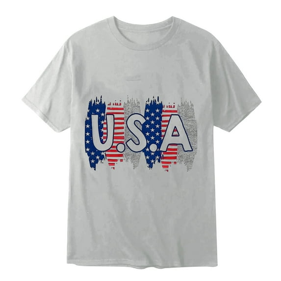 JLFKNG Mens T-Shirts Independence Day Style Letter Printed Patriotic Shirts For Men Short Sleeve Crew Neck Breathable Loose Fit Lounge Clothing For Men