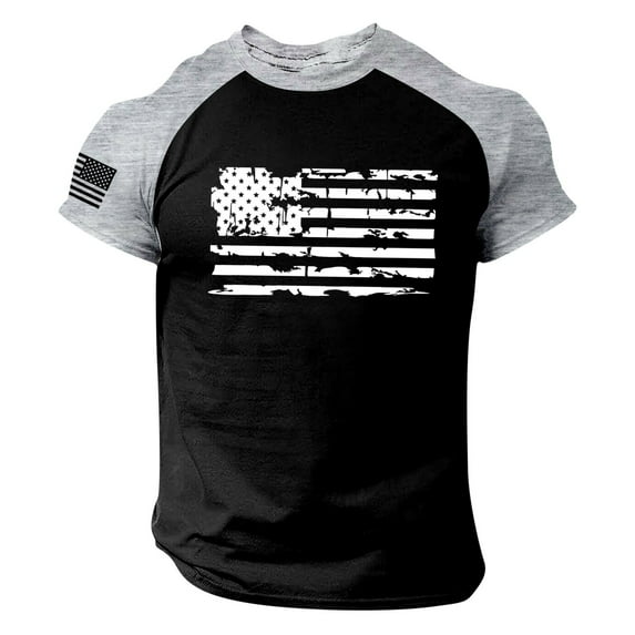 JLFKNG Mens T-Shirts Independence Day Style Usa Flag Printed Patriotic Shirts For Men Short Sleeve Crew Neck Breathable Loose Fit Lounge Clothing For Men