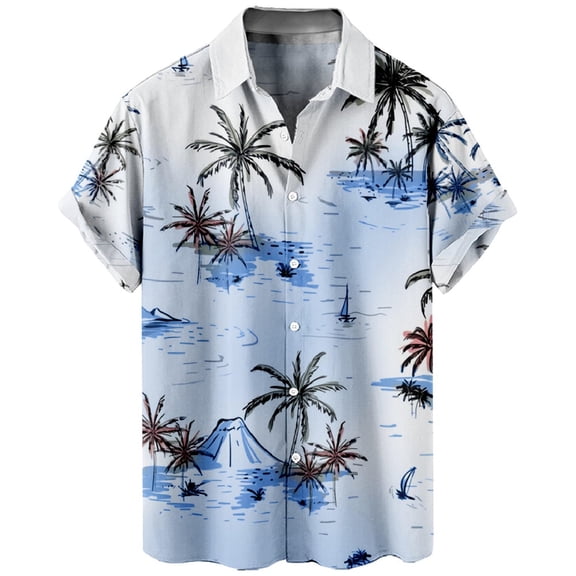 JLFKNG Mens T-Shirts Short Sleeve Shirts For Men Fashion Hawaiian Style Coconut Tree Printed Casual Loose Fit Shirt Tops Lounge Summer Tops