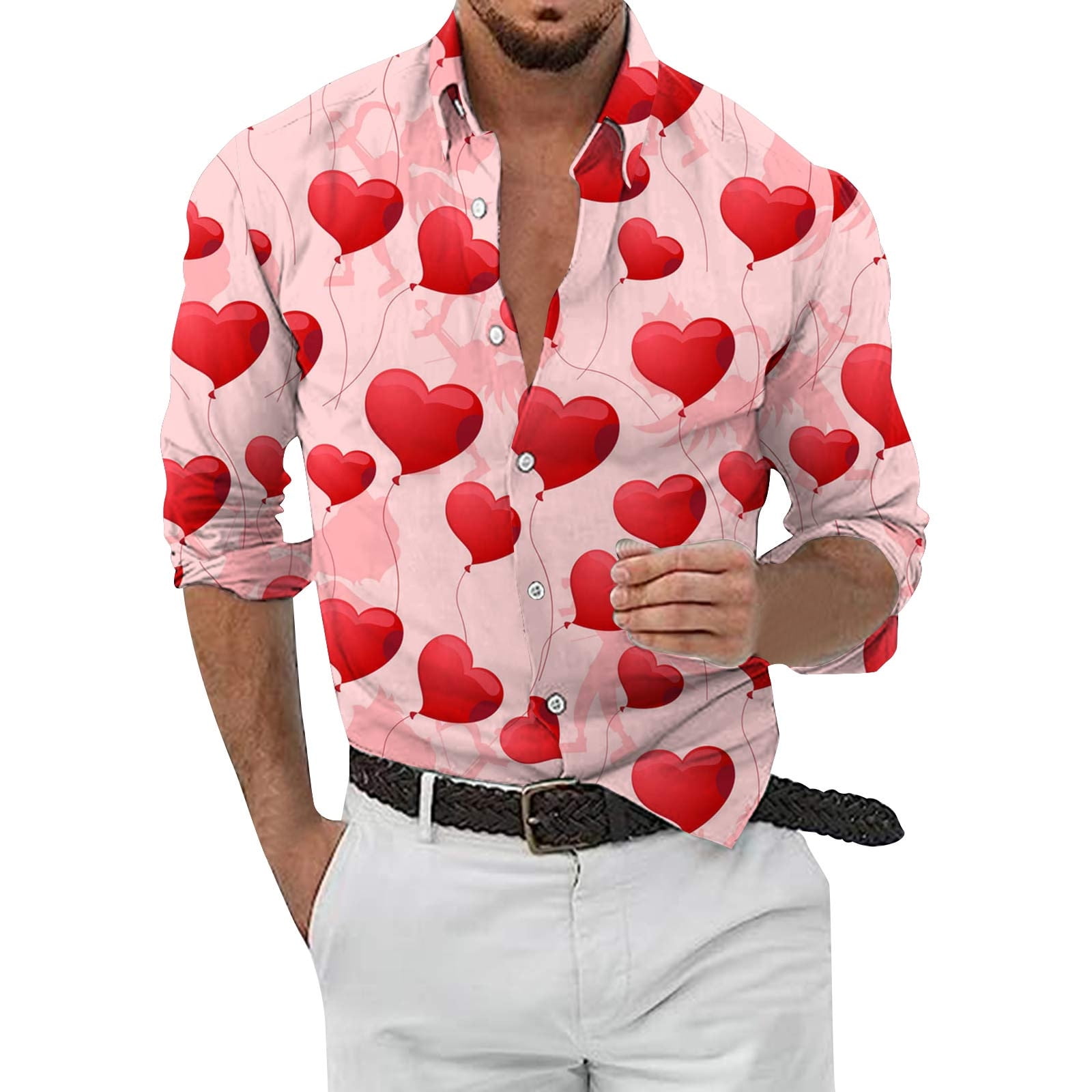 love dress shirt JLFKNG Mens T-Shirts Short Sleeve Shirts For Men Romantic Valentines Day  Love Heart Printed Buttons Up Breathable Shirt Tops Comfy Mens Clothes