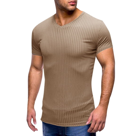 JLFKNG Mens T-Shirts Simple Solid Color Cotton Shirts For Men Ribbed Short Sleeve Crew Neck Breathable Loose Fit Comfy Summer Clothes