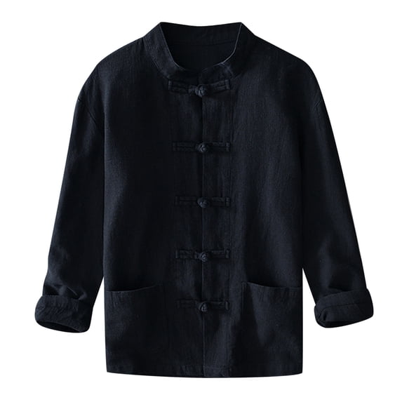 JLFKNG Mens T-Shirts Simple Solid Color Mens Shirts Loose Fit Linen Cotton T Long Sleeve Buttons Up Breathable Loose Fit Lounge Summer Tops