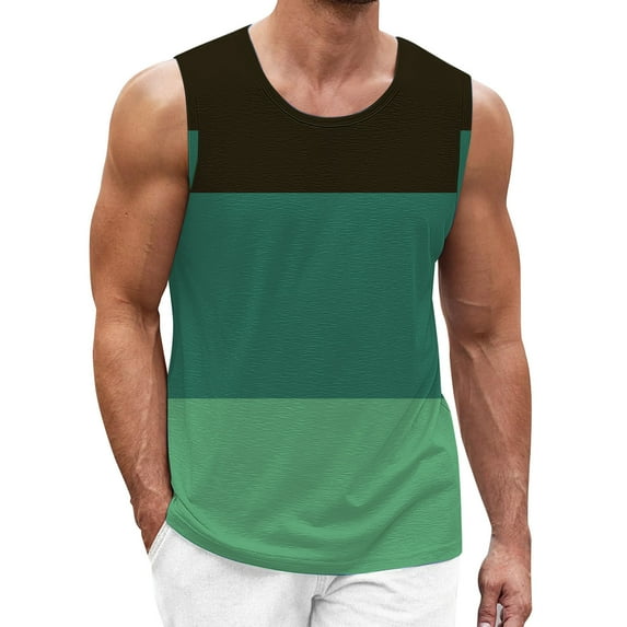JLFKNG Mens Tank Top Color Blocking Printed Tank Tops For Men Home Fashion Leisure Round Neck Sleeveless Shirts Suitable For Outdoor Sports