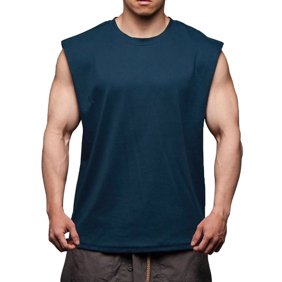 JLFKNG Mens Tee Shirts Loose Fit Casual Sports T Shirts Simple Solid Color Crew Neck Sleeveless Fitness Tee Shirts Suitable For Outdoor Sports