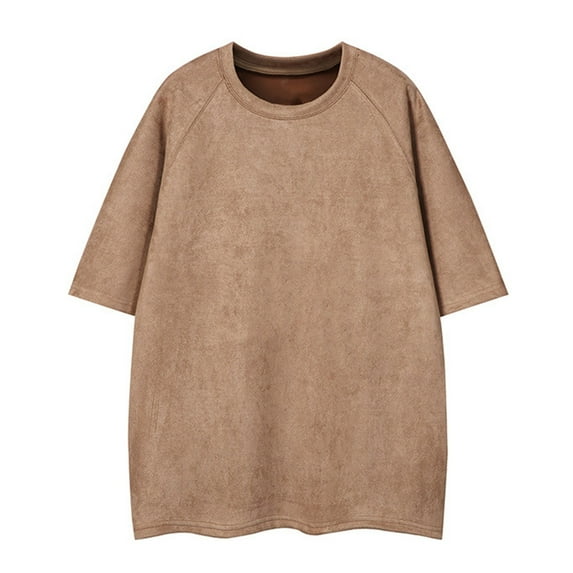 JLFKNG Mens Tee Shirts Oversized Suede T Shirts Simple Solid Color Breathable Loose Fit Short Sleeve Tee Shirt Comfy Summer Clothes