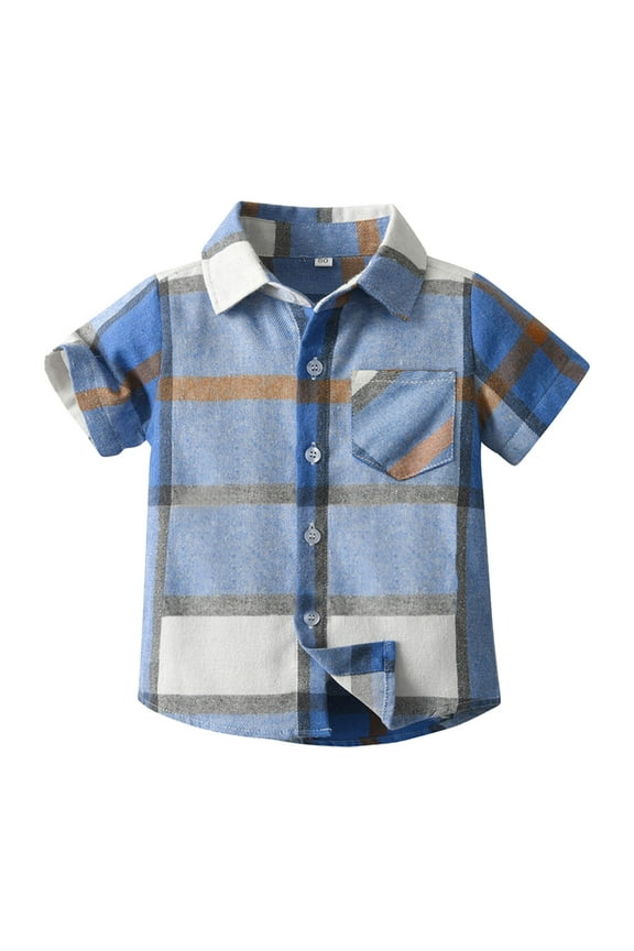 JLFKNG Newborn Boys Tee Shirt Tops Classical Lattice Printed T-shirts Short Sleeve Turndown Collar Comfortable Child's Blouse Tops