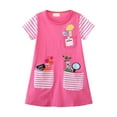 thumbnail image 1 of JLFKNG Girls Dresses Cute Sweet Printed Short Sleeve Round Neck Ruffled Loose Knitted Cotton Dress With Pockets Party Sundress, 1 of 9