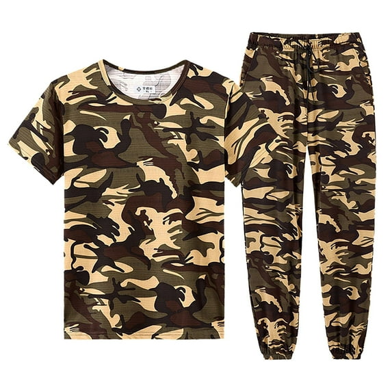 JLFKNG Oversized Men's 2Pcs Camo Outfits Sleeveless Sports Tanks + Athletic Pants With Elastic Waist Drawstring Sets Loose Fit Lounge Summer Sets