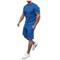 thumbnail image 1 of JLFKNG Oversized Men's 2Pcs Solid Color Outfits Short Sleeve Sports Shirts + Athletic Shorts With Elastic Waist Drawstring Sets Loose Fit Comfy Summer Clothes, 1 of 5