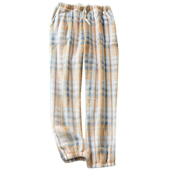 JLFKNG Pants For Women Ladies Flannel Pajama Trousers Plaid Thickened Coral Warm Closing Trousers Home With Trousers Pockets Leisure Womens Clothes