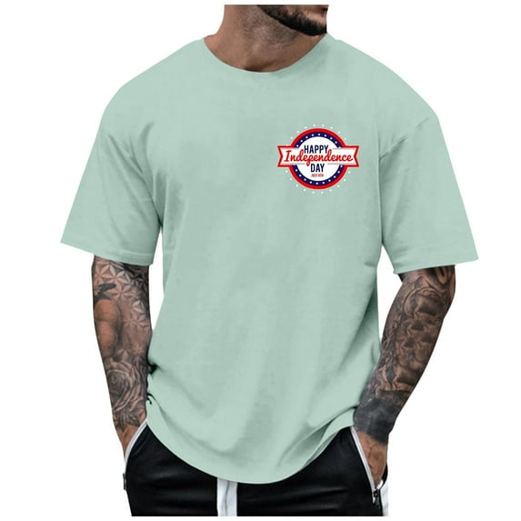 JLFKNG Shirts For Men Independence Day Style Printed Patriotic Shirts For Men Short Sleeve Crew Neck Breathable Loose Fit Lounge Clothing For Men