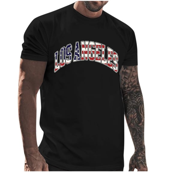 JLFKNG Shirts For Men Independence Day Style Letter Printed Patriotic Shirts For Men Short Sleeve Crew Neck Breathable Loose Fit Suitable For Festival