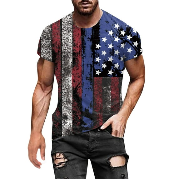 JLFKNG Shirts For Men Independence Day Style Striped Star Printed Patriotic Shirts For Men Short Sleeve Crew Neck Breathable Loose Fit Comfy Mens Clothes