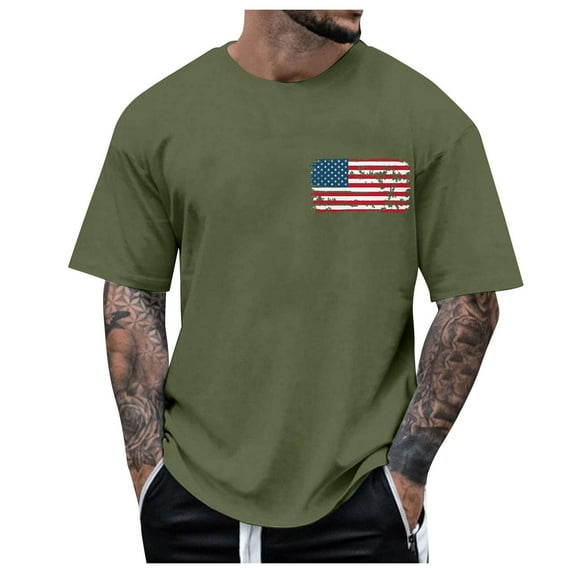 JLFKNG Shirts For Men Independence Day Style Usa Flag Printed Patriotic Shirts For Men Short Sleeve Crew Neck Breathable Loose Fit Lounge Clothing For Men
