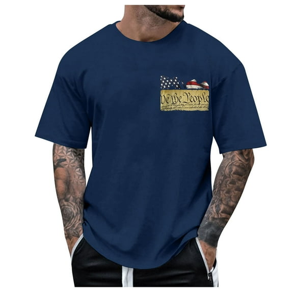 JLFKNG Shirts For Men Independence Day Style Usa Flag Printed Patriotic Shirts For Men Short Sleeve Crew Neck Breathable Loose Fit Suitable For Festival