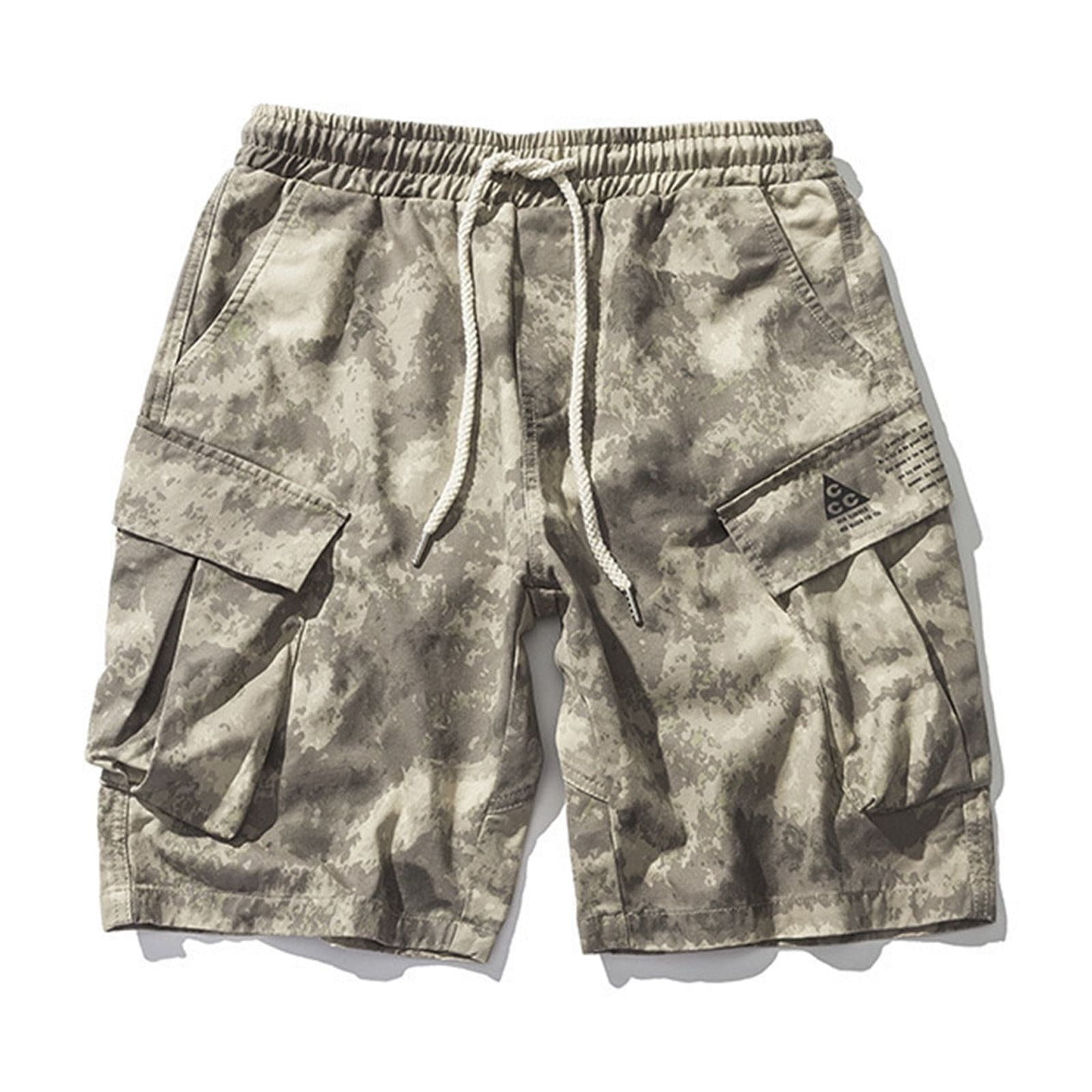 Men's Camo 1 Quarter Length Cargo Shorts with Drawstring Waist & Side Pocket – Casual Summer Wear