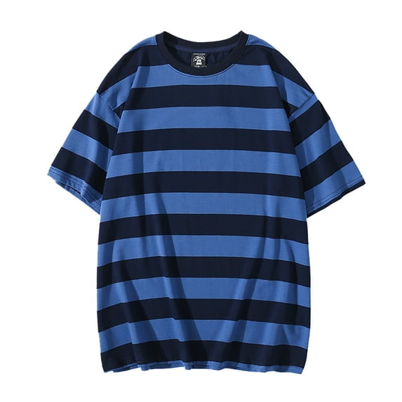 JLFKNG Summer Mens Cool T Shirt Fashion Striped Printed T Shirts Crew Neck Short Sleeve Breathable Slim Fit Base T Shirt Lounge Summer Tops