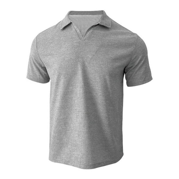 JLFKNG Summer Mens Polo Shirts Casual V Neck Textured Polo Shirts Slim Fit Solid Color Short Sleeve Cotton T Shirts Lounge Summer Tops